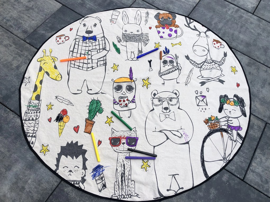 Butter Kings, TRHÁK: KOBEREC - OMAĽOVÁNKY - Happy Friends, 130x130 (priemer) kruh, biela, detská izba