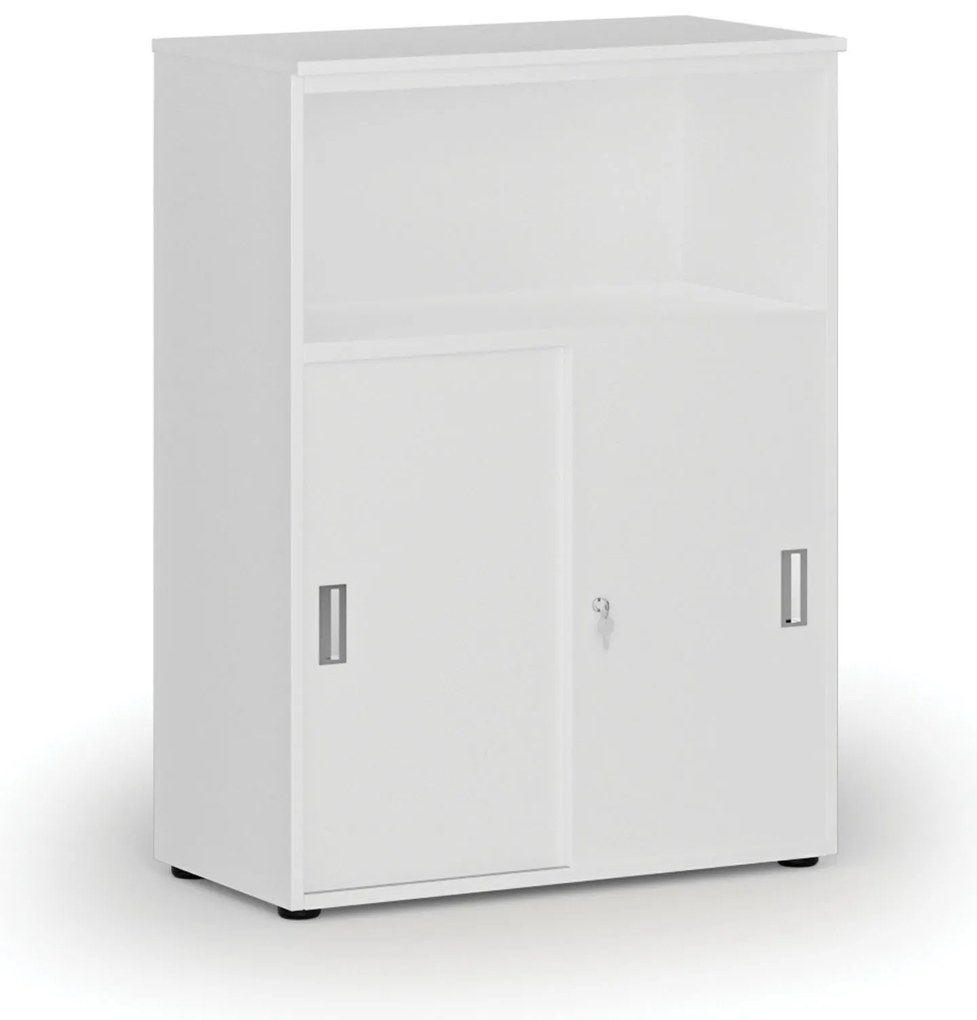 Kombinovaná kancelárska skriňa so zásuvnými dverami PRIMO WHITE, 800 x 420 x 1087 mm, biela
