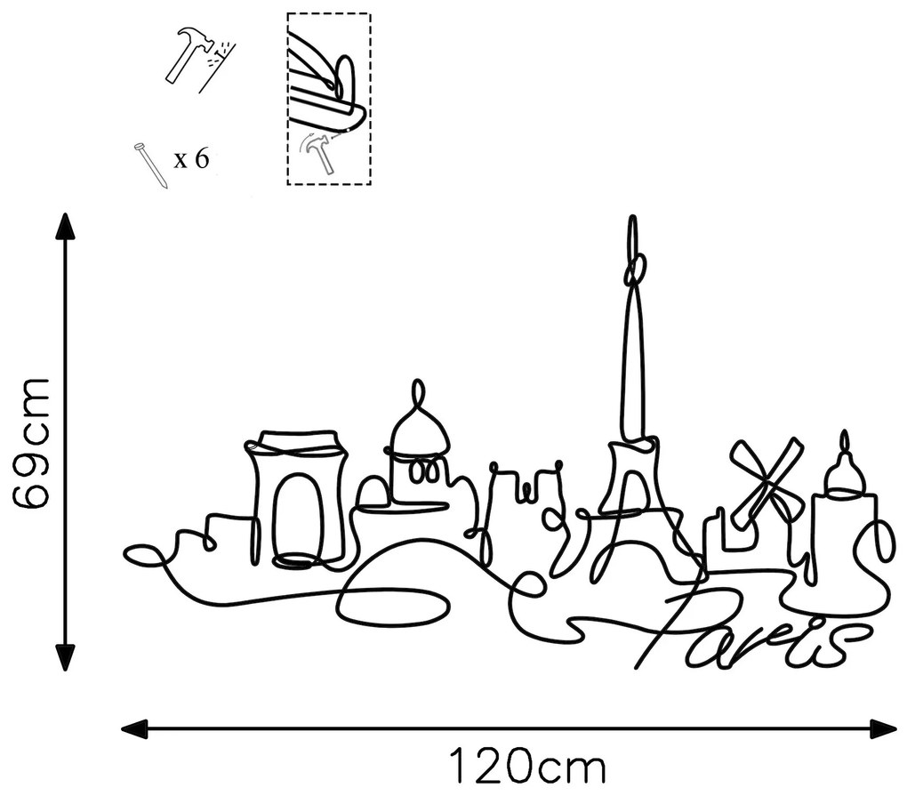 Nástenná kovová dekorácia Paríž čierna