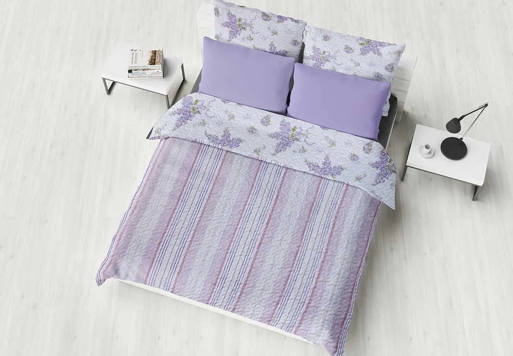 Prehoz na posteľ LAVENDER GARDEN 200x220 cm - fialový/biely