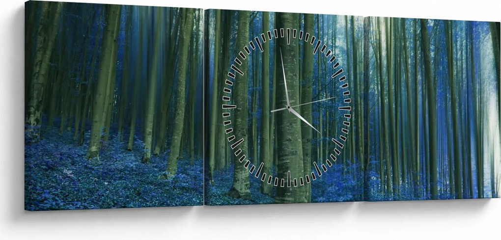 Obraz - Modrý les (s hodinami) (90x30 cm)