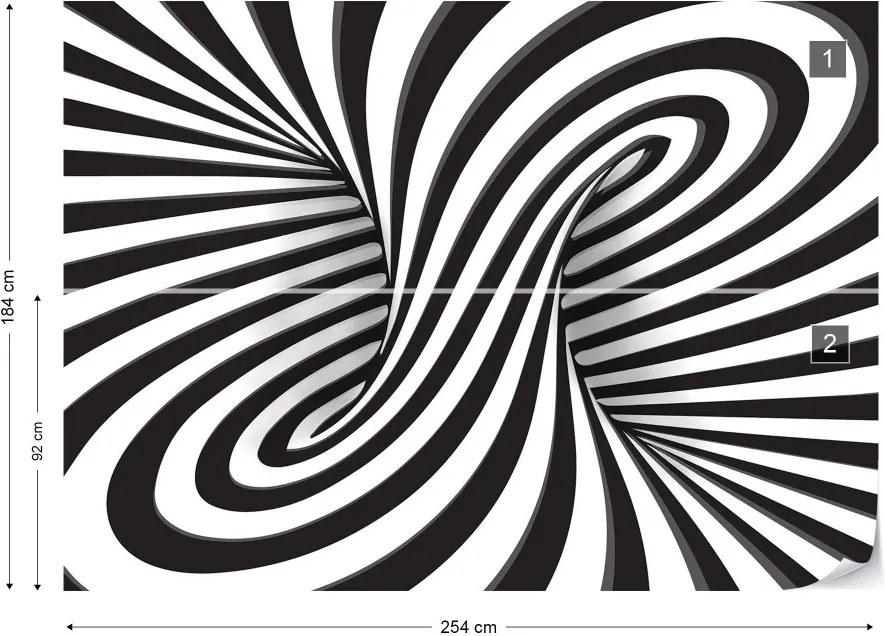 GLIX Fototapeta - Modern 3D Optical Illusion Design Black And White Vliesová tapeta  - 254x184 cm