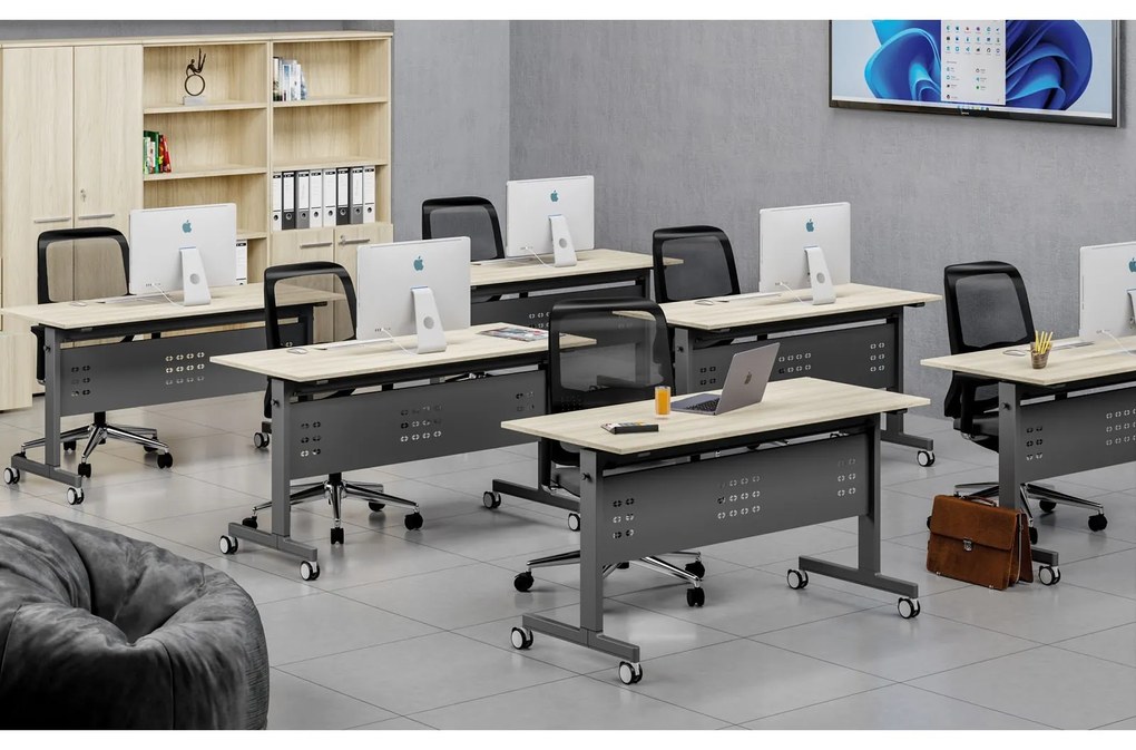 Mobilný stôl PRIMO MOBI, 1800 x 600 mm, biela podnož, breza