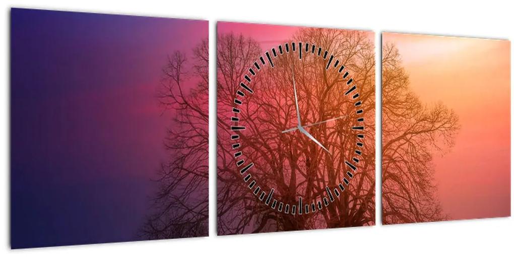 Obraz stromov v hmle (s hodinami) (90x30 cm)