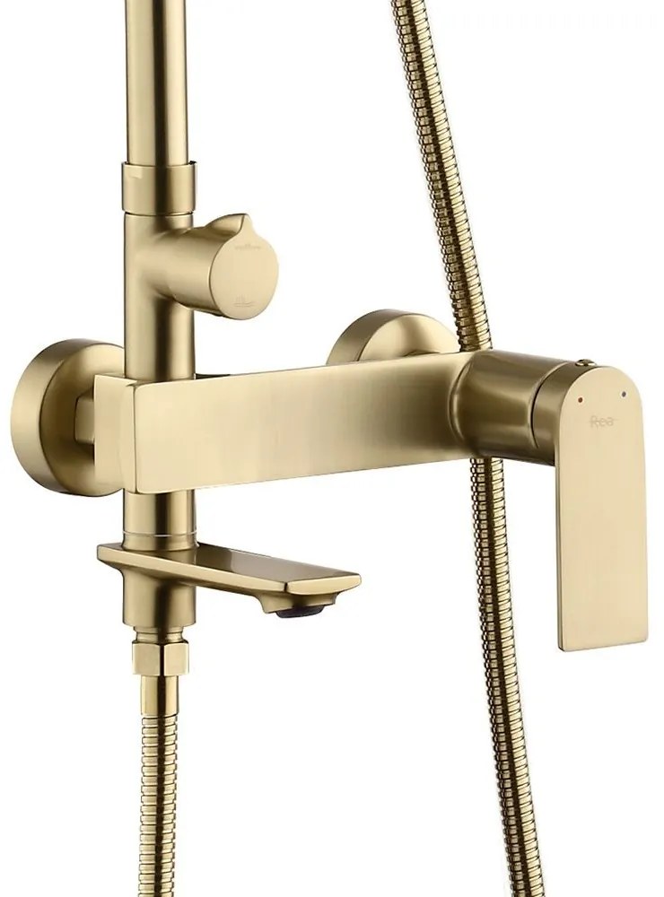 Rea Storm, sprchová súprava s vaňovou výlevkou, ručnou a hlavovou sprchou, zlatá matná, REA-P9536