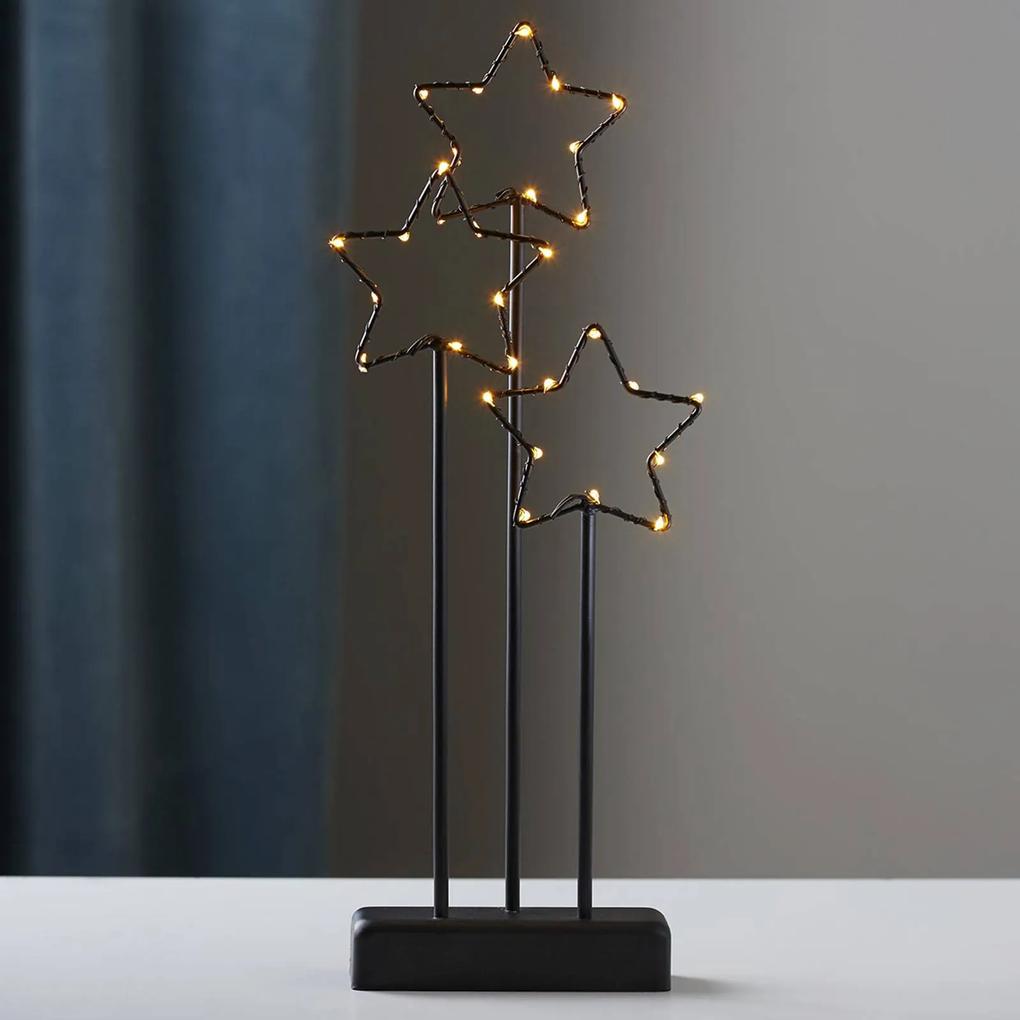 Čierna 3-hviezdna dekoračná lampa Stary s LED