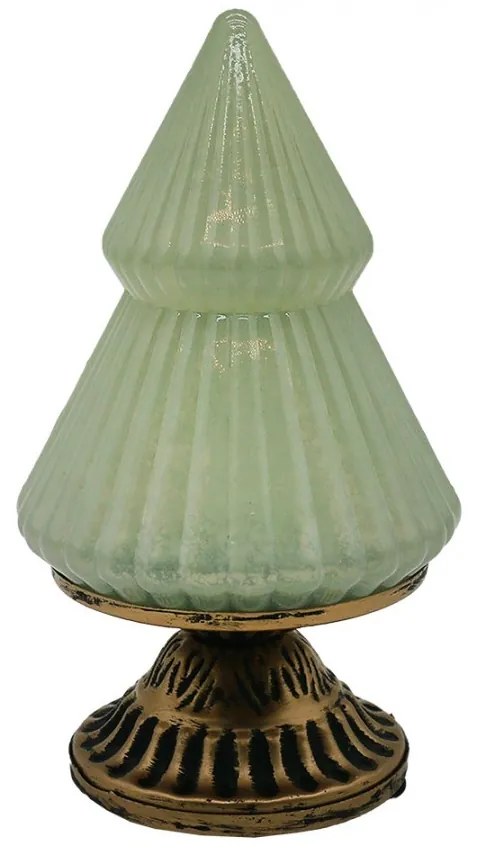 Zelený sklenený dekoračný svietiaci stromček LED Tree - Ø 10*18 cm