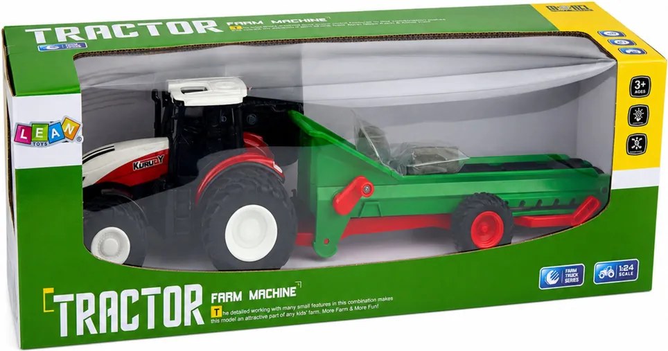 LEAN Toys Poľnohospodársky traktor s dopravníkovým pásom, diaľkovo ovládaný RC, s balíkom a svetlami, mierka 1:24