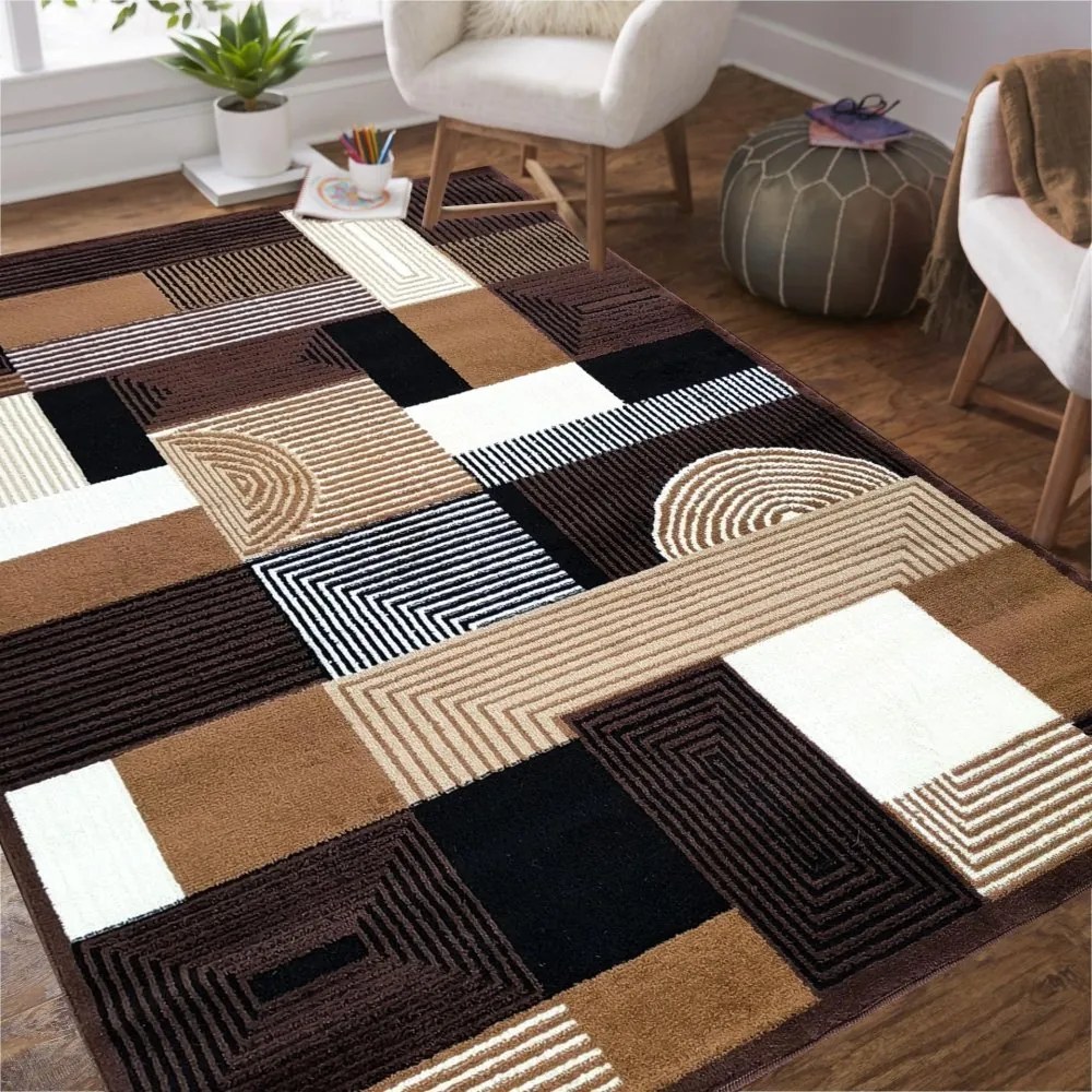 Koberec Alfa s geometrickým vzorom - hnedý Šírka: 120 cm | Dĺžka: 170 cm