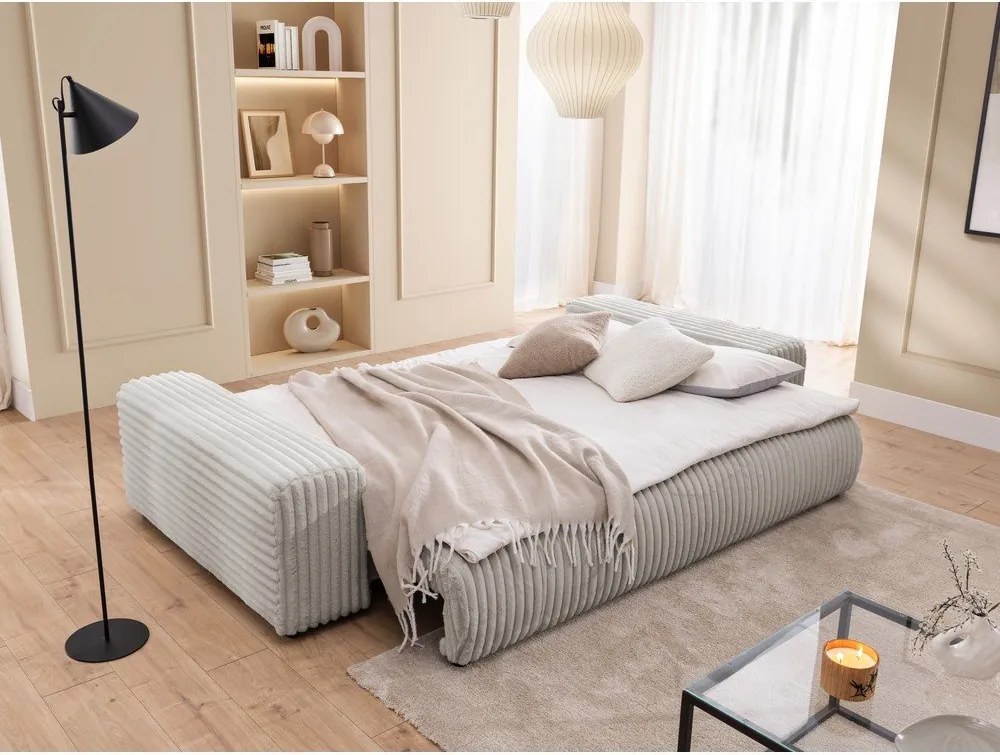 Svetlosivá menčestrová rozkladacia/s úložným priestorom pohovka 260 cm Justin – Ropez