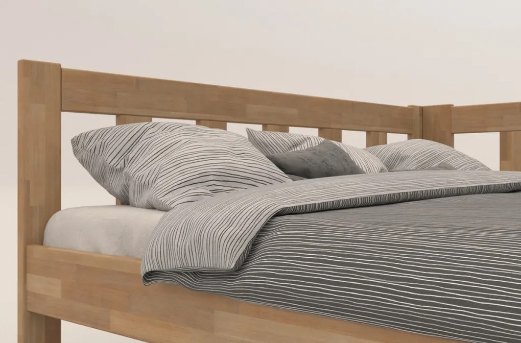 Rohová posteľ so zástenou vpravo Tema P 180x200 cm, prírodný buk