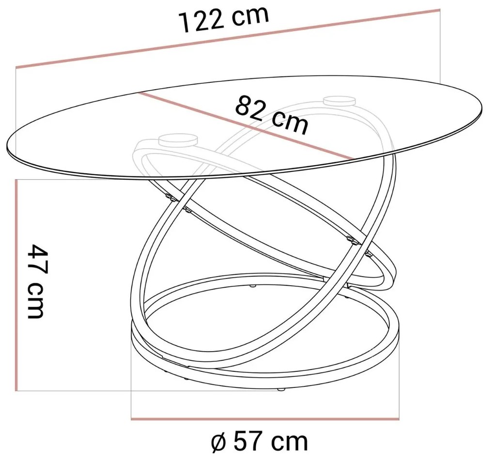 OVÁLNY KONFERENČNÝ STOLÍK LEONE ZLATÝ LESK + SKLO