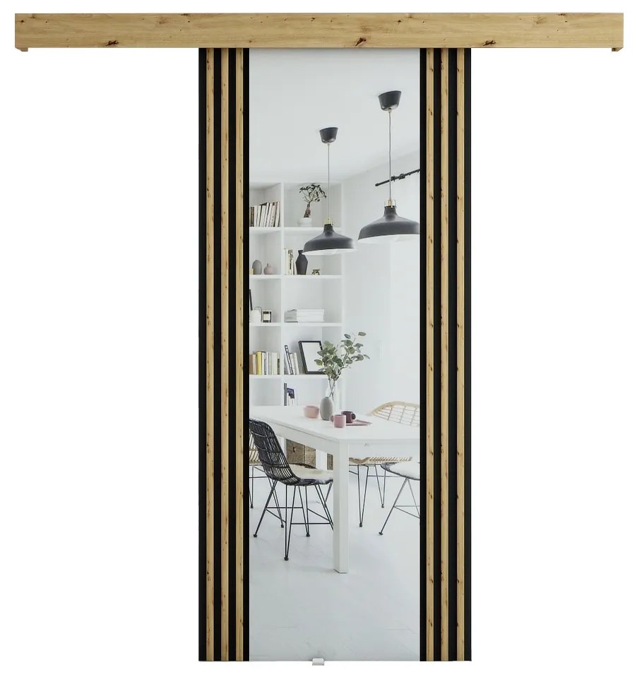 Posuvné dvere 90 cm Myles I (dub artisan + čierna matná). Akcia -6%. Vlastná spoľahlivá doprava až k Vám domov. 1043556