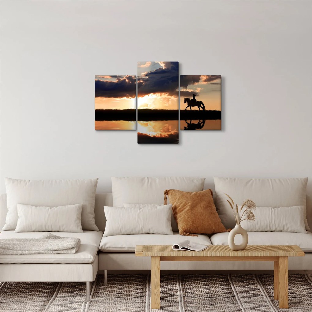 Obraz - Jazdec na koni pri západe slnka (90x60 cm)