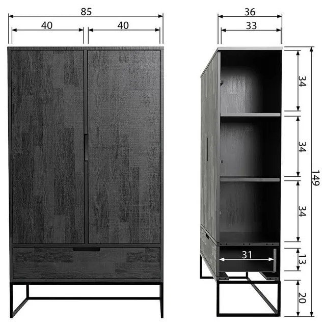 Čierna skrinka z jaseňového dreva 85x149 cm Silas – WOOOD