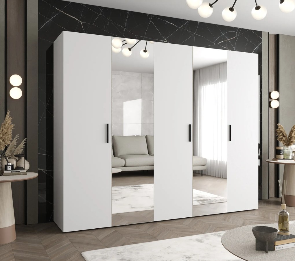 Šatníková skriňa 250 cm Borry 2 (biela + čierna). Akcia -20%. Vlastná spoľahlivá doprava až k Vám domov. 1125835