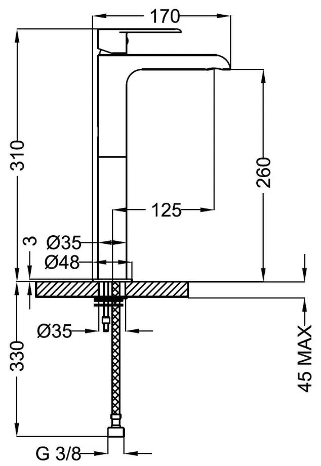 Teorema XS - Umývadlová batéria stojanková s Push-Open zátkou, pre voľne stojace umývadlá, výška 260 mm, nikel matný 8X341