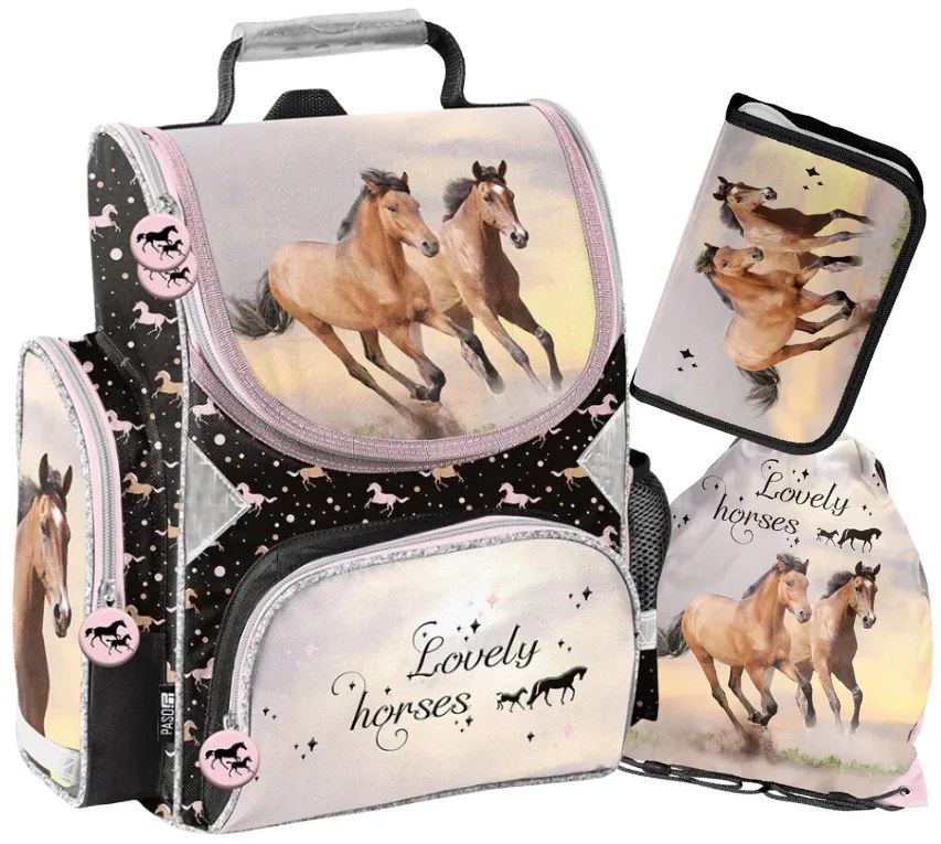 Aktovka do školy pre dievčatá – 3-dielny set - Lovely Horses