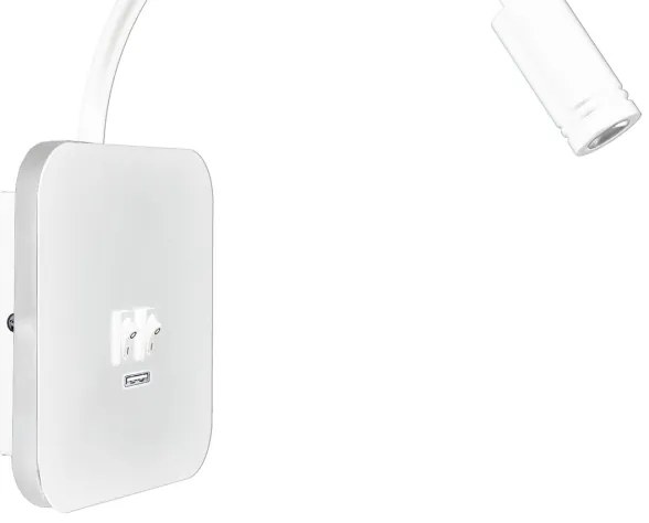 LED Flexibilná nástenná lampička s USB BASE 1xLED/8W + 1xLED/2W/230V biela