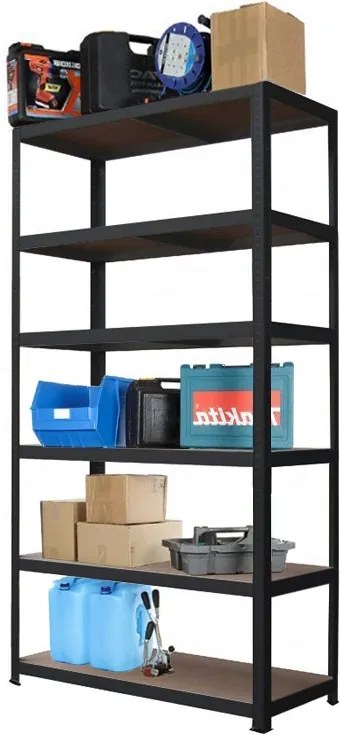 Regál 240x120x60 cm lakovaný 6-policový, nosnosť 900 kg - ČIERNÝ