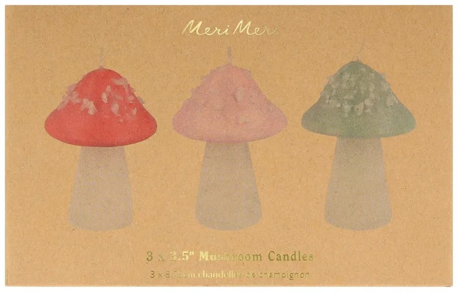 Sviečky v súprave 3 ks Mushroom – Meri Meri