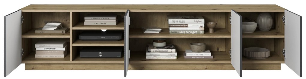 TV skrinka Asha 200 cm - dub artisan / rivier stone mat