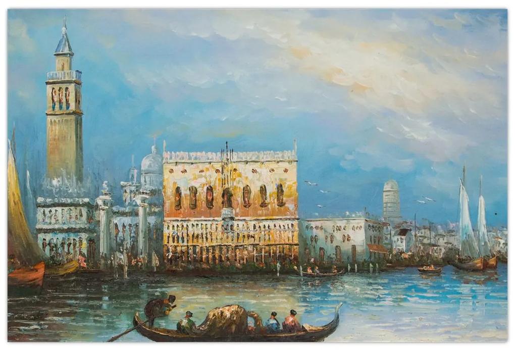 Obraz - Gondola prechádzajúca Benátkami, olejomaľba (90x60 cm)