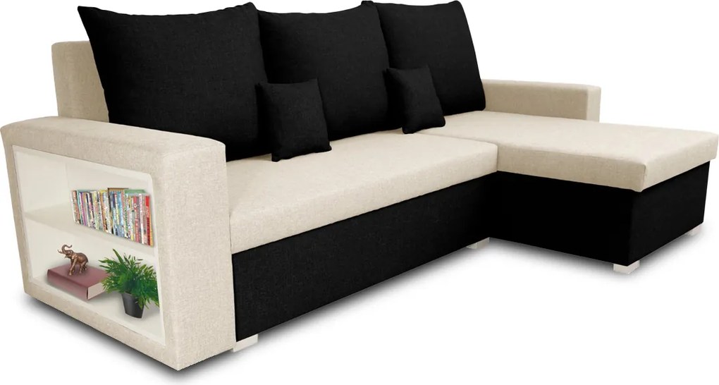 Rohová sedacia súprava s funkciou spania SAMI Krémová/čierna