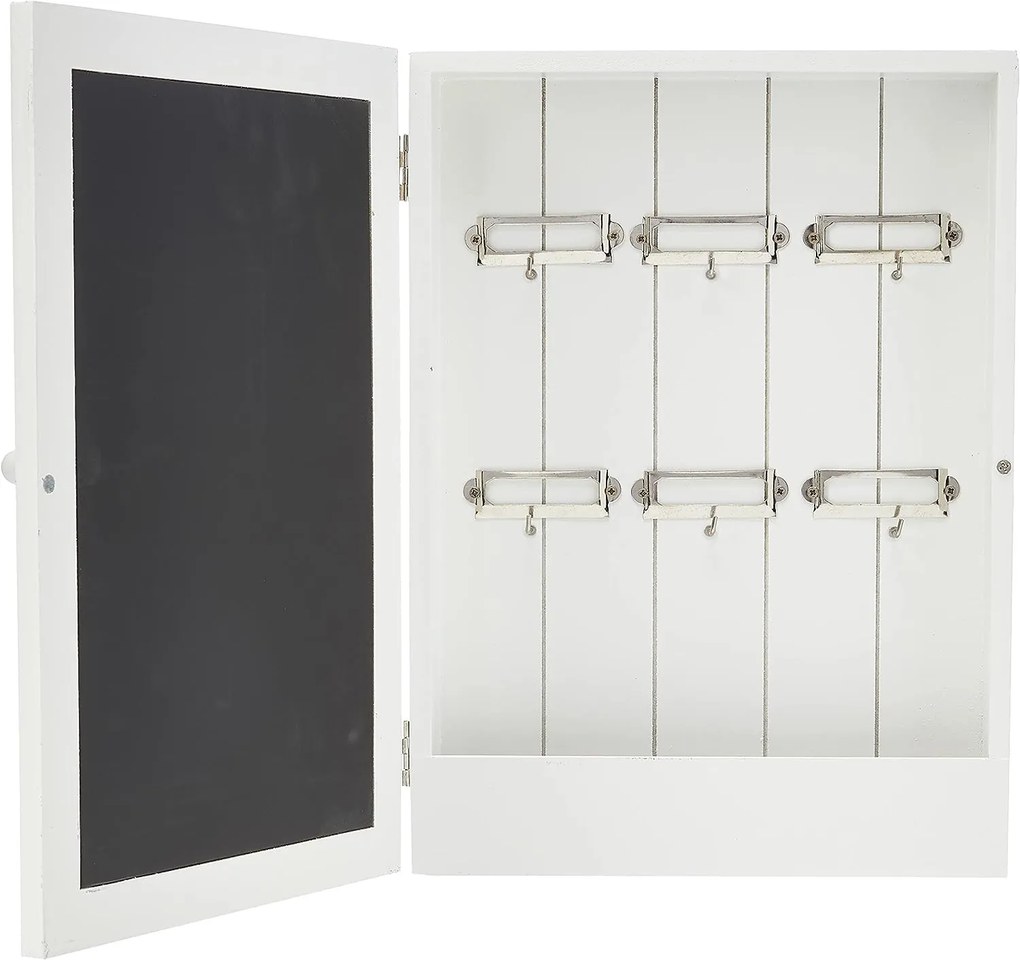 Zeller Present Skrinka na kľúče, vešiak na kľúče s tabuľou, drevená, biela BLACKBOARD