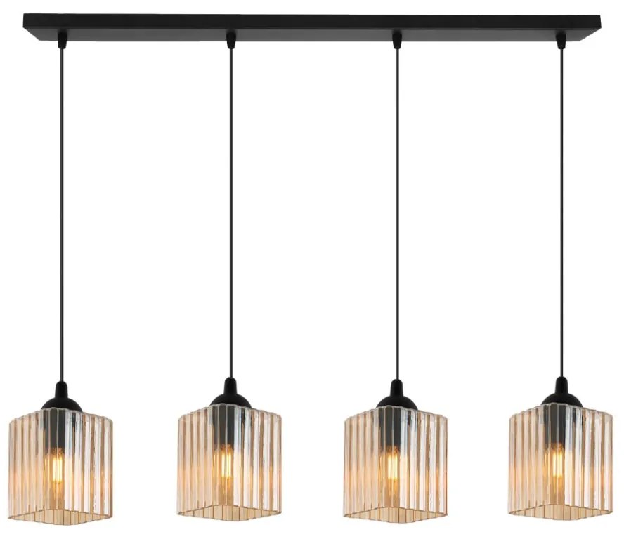 Závesné svietidlo Riffle Square, 4x medové sklenené tienidlo, b