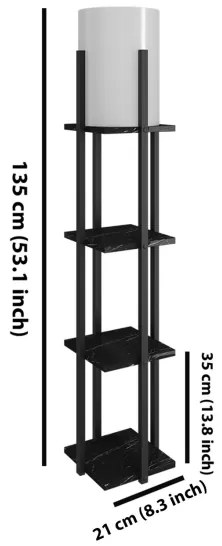 Stojacia lampa s poličkami NORA 1xE27/40W/230V čierna
