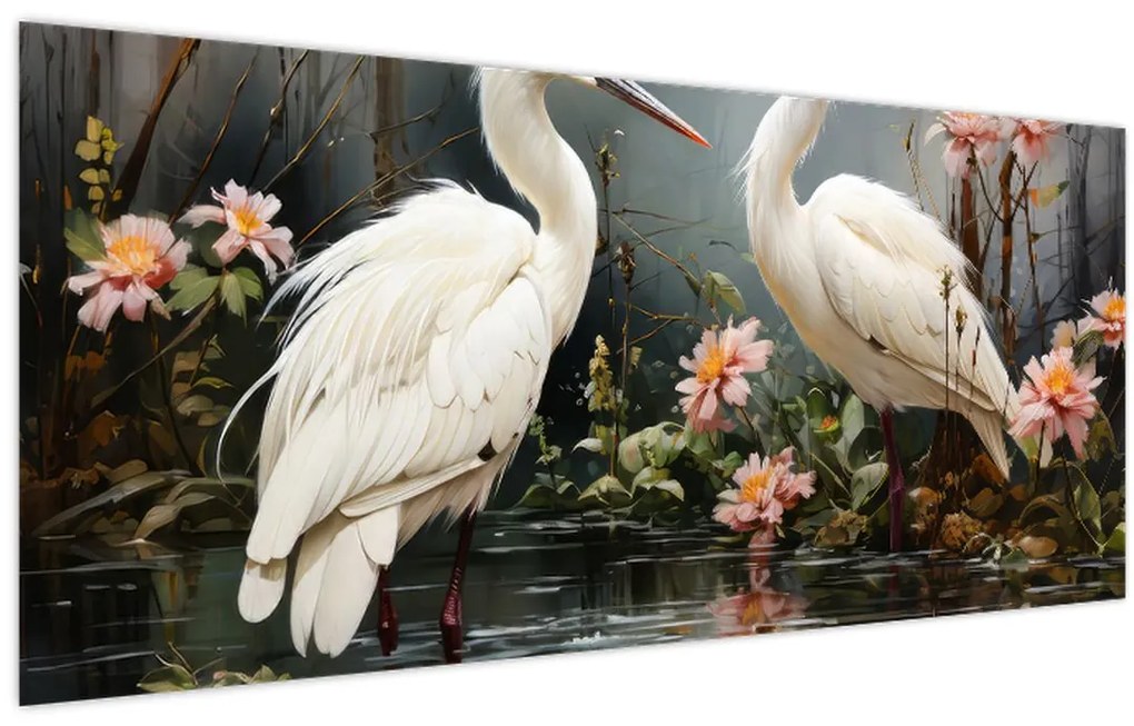 Obraz - Žeriavy biely (120x50 cm)
