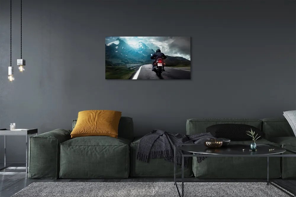 Obraz canvas Motocykla horskej ceste muž neba 140x70 cm