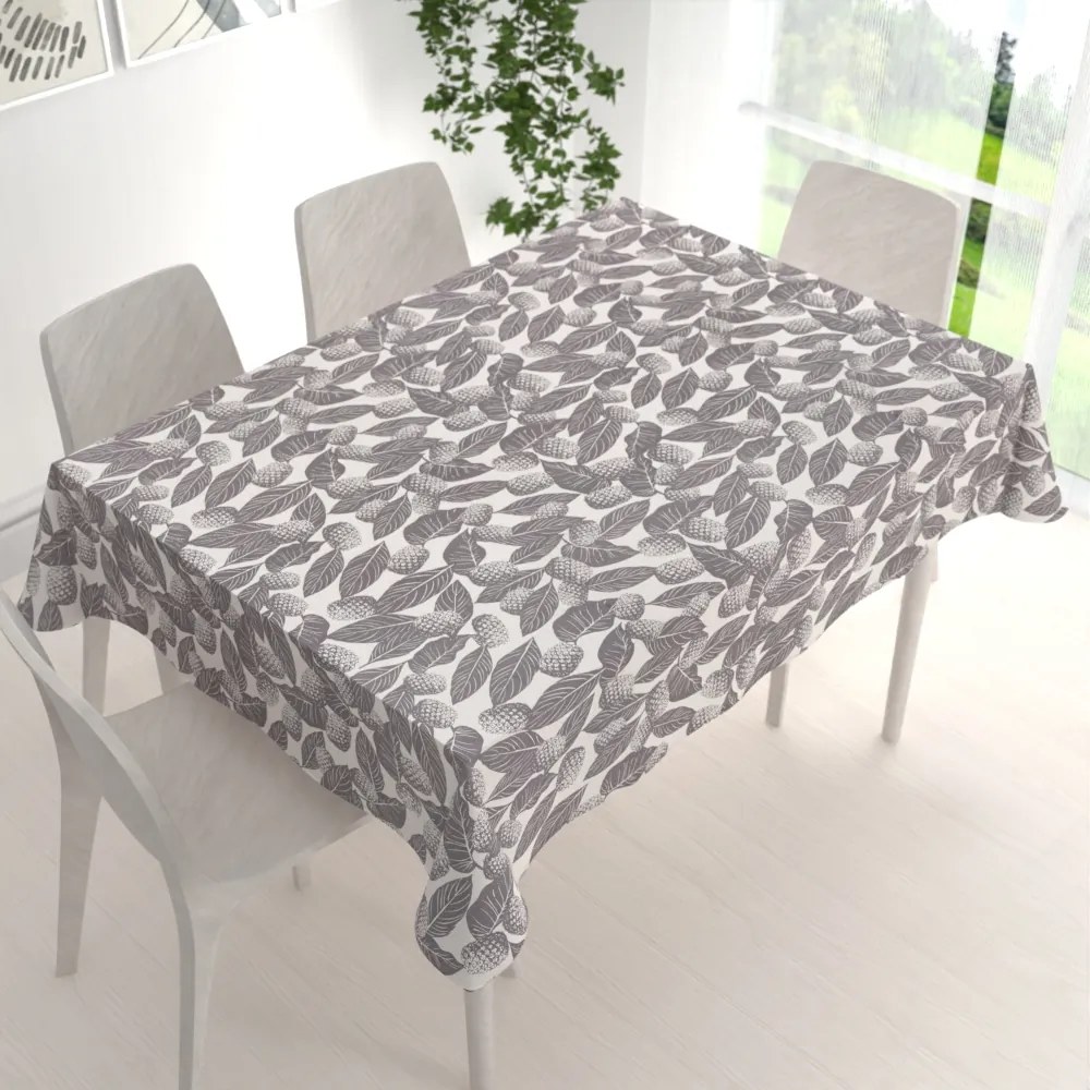Biante Bavlnený obdĺžnikový obrus Sandra SA-511 Sivé ananásy na bielom 120x180 cm