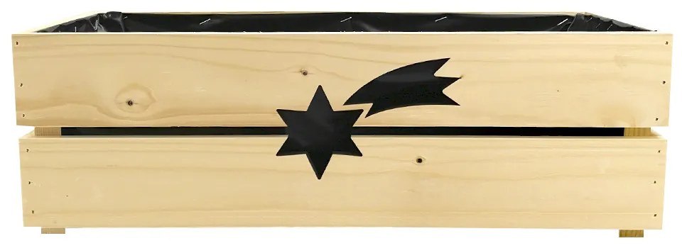 AMADEA Drevený vianočný kvetináč s kométou prírodnou, vo vnútri s čiernou fóliou, 52x21,5x17cm, český výrobok