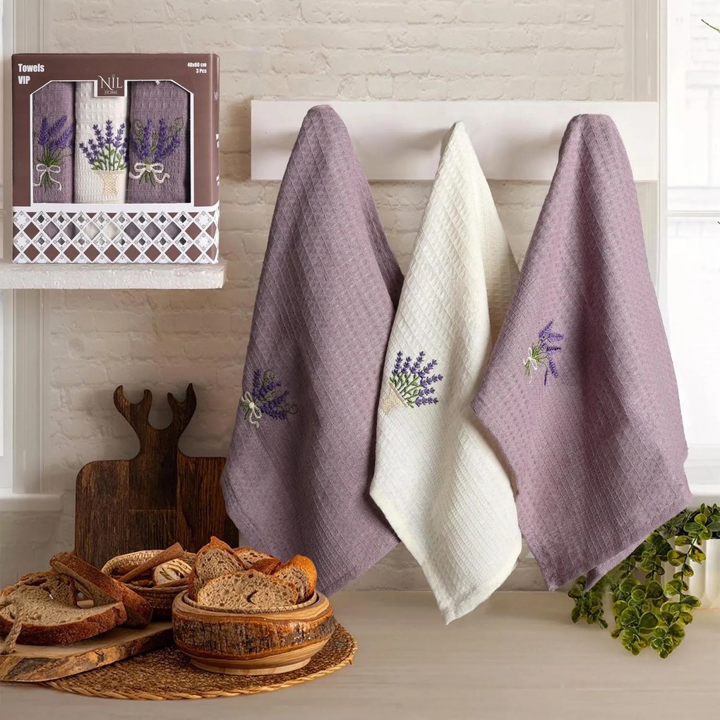 KUCHYNSKÉ UTIERKY LAVENDER SADA 3 KS 40X60 CM VZOROVANÉ