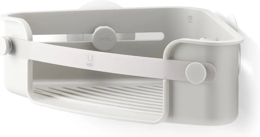 Sivá rohová samodržiaca kúpeľňová polička z recyklovaného plastu Flex Adhesive – Umbra