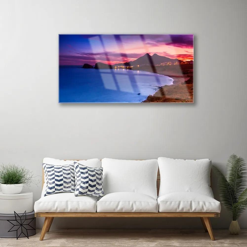 Obraz na skle More pláž hory príroda 100x50 cm