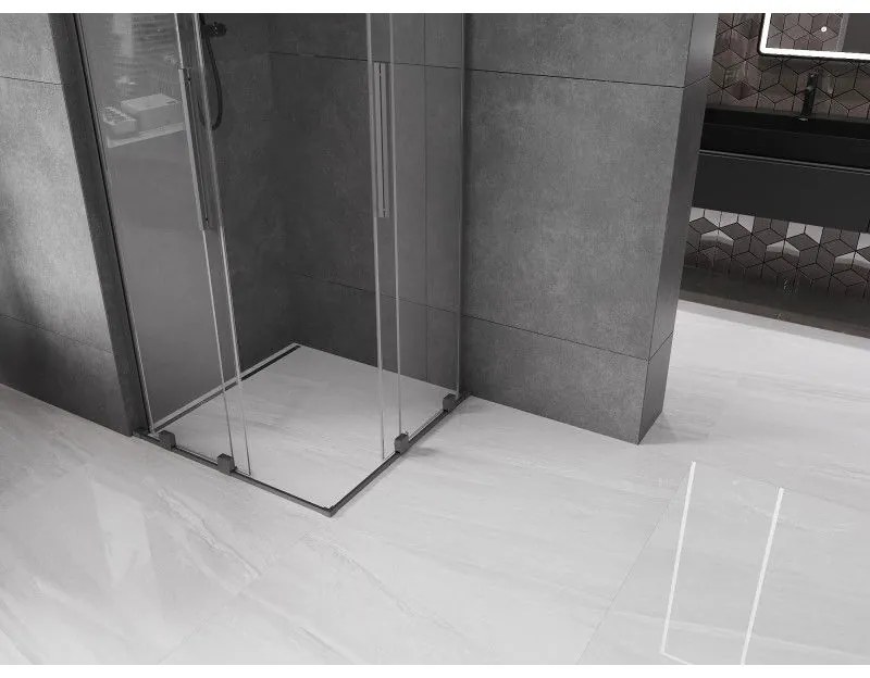 Mexen Velar L Duo, sprchový kút s posuvnými dverami 90 x 90 cm, 8mm číre sklo, brúsený grafit, 871-090-090-02-03-95