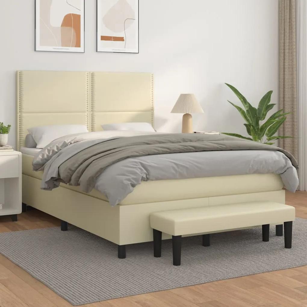 Boxspring posteľ s matracom krémová 140x190 cm umelá koža 3137601