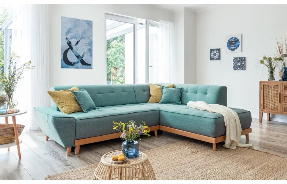 Tyrkysovomodrá rozkladacia rohová pohovka (pravý roh) Dazzling Daisy – Miuform