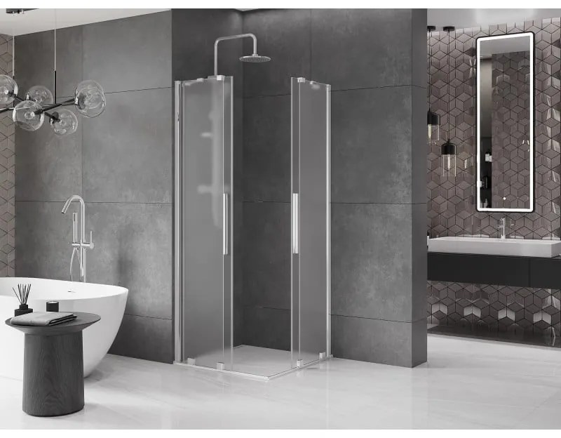 Mexen Velar Duo, sprchový kút s posuvnými dverami 90 x 90 cm, 8mm sklo námraza, chrómová, 871-090-090-32-01
