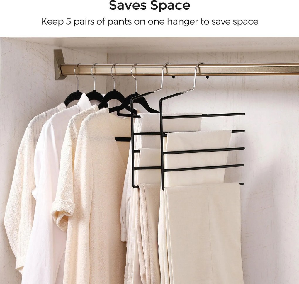 Sada vešiakov na nohavice 4 ks, protišmykové, priestorovo úsporné, čierne