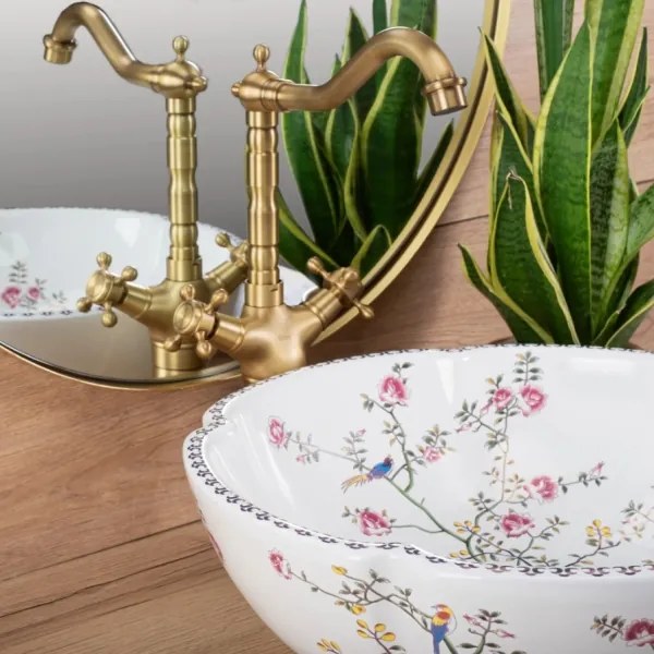 REA-U7504 - Umývadlo na dosku FELICIA priemer 42,5 cm keramika/kvetinový vzor