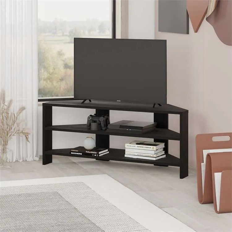 Rohový TV stolík Houseland Thales dub čierny