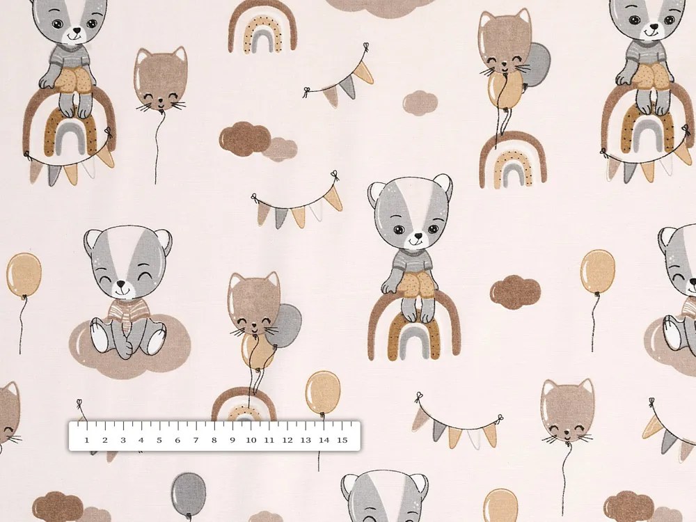 Biante Detský bavlnený štvorcový obrus Sandra SA-454 Medvedíky s balónikmi na béžovom 110x110 cm