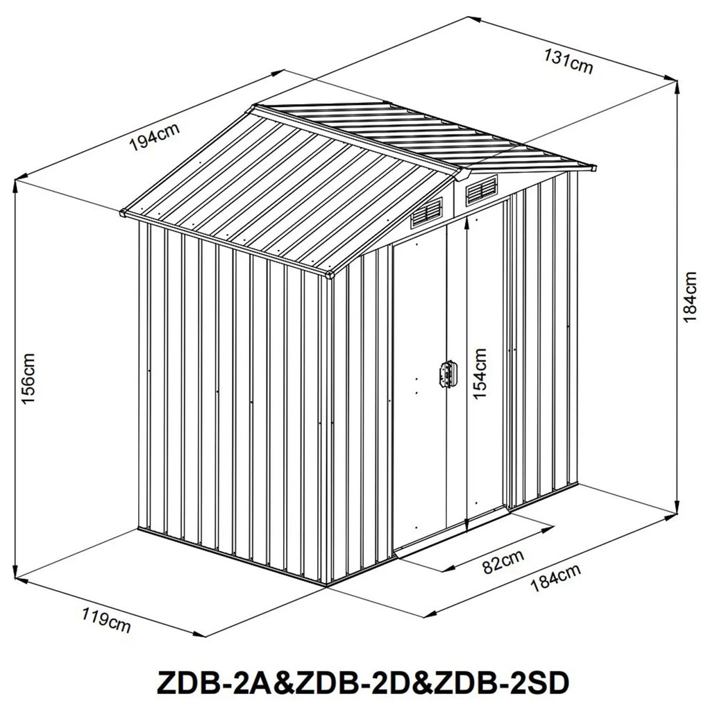 Záhradný domček BestBerg ZDB-2SD / 2,5 m² / 194 x 131 x 184 cm / biele drevo / sivá