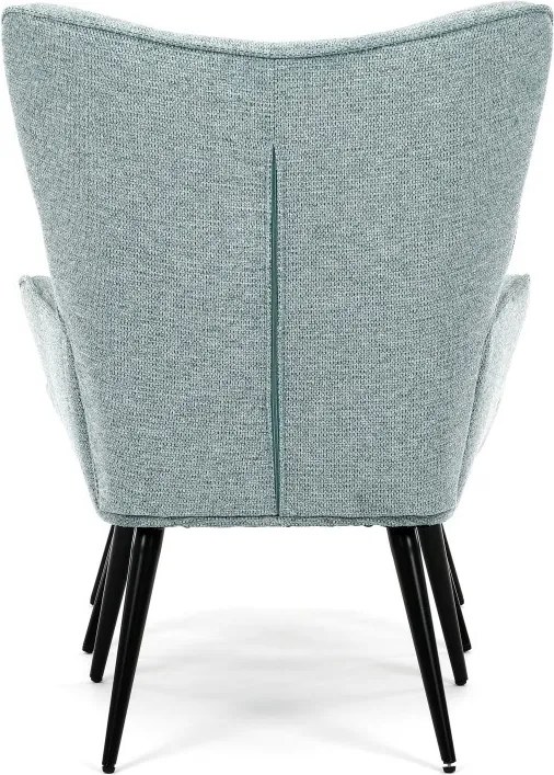 Relaxačné kreslo ušiak s taburetom ROYAL II — kov, látka, modrá