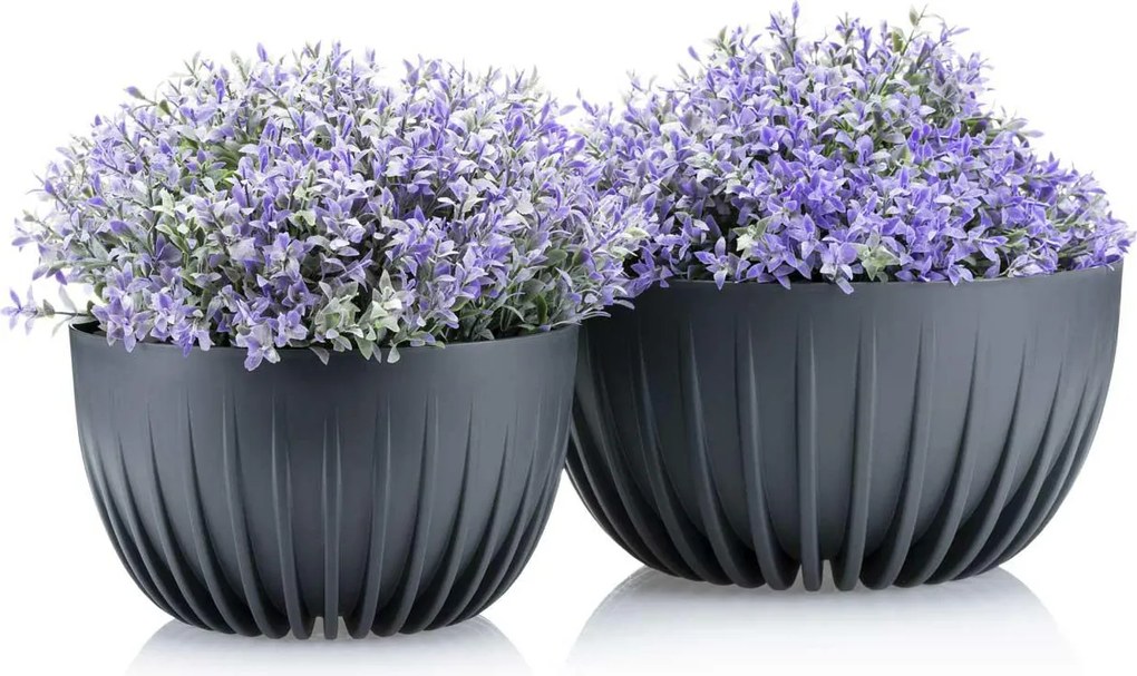 PLASTOVÝ KVETINÁČ STRIPPED ECO SADA 2KS 16X30 CM+15X24 CM ANTRACITOVÁ