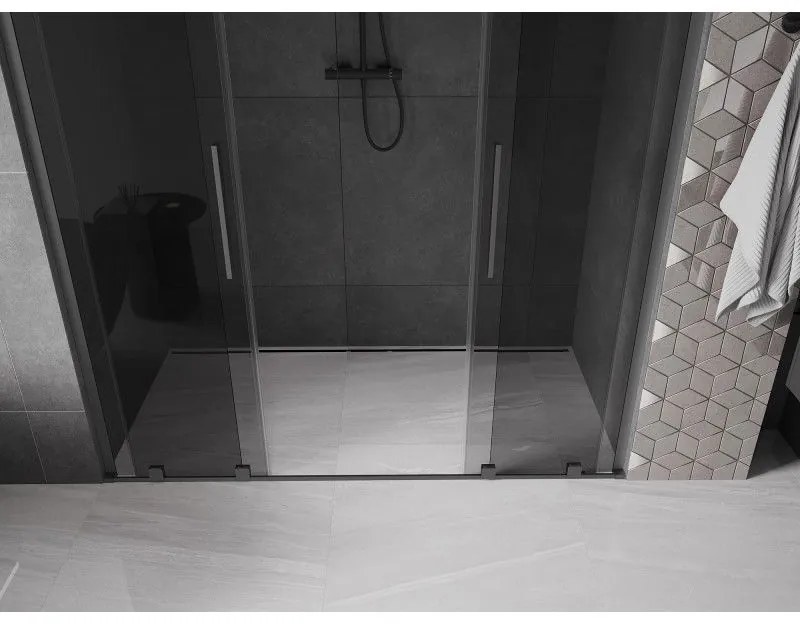 Mexen Velar L Duo, posuvné sprchové dvere do otvoru 180 cm, 8mm šedé sklo, brúsený grafit, 871-180-003-42-95